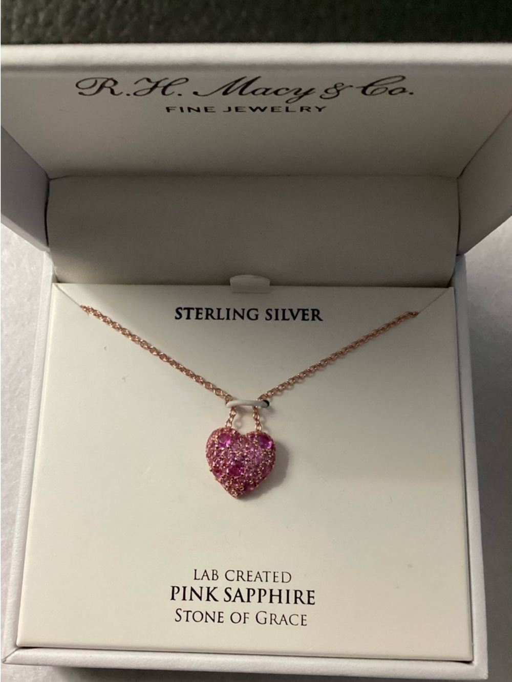 RH Macys Pink Sapphire Heart Necklace and Earrings Set - Picture 8 of 13